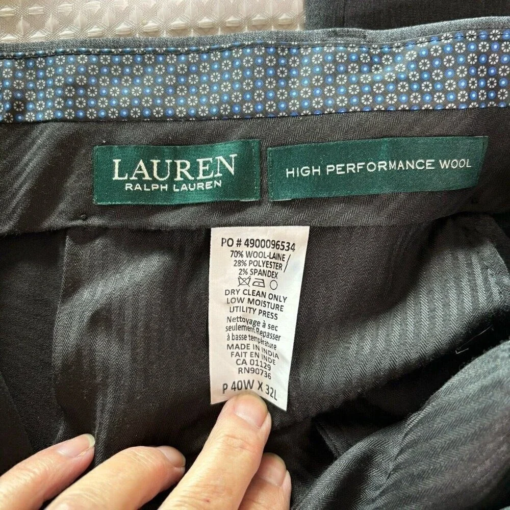 Lauren Ralph Lauren High Performance Wool Dress Pants Mens 40x32 Gray Flat Front